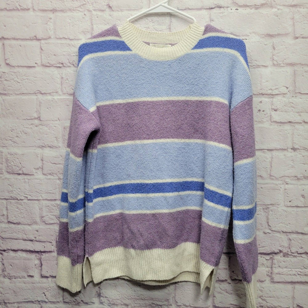 Christian Siriano Striped Pullover Sweater Size S Blue Lavender Stretchy Knit‎